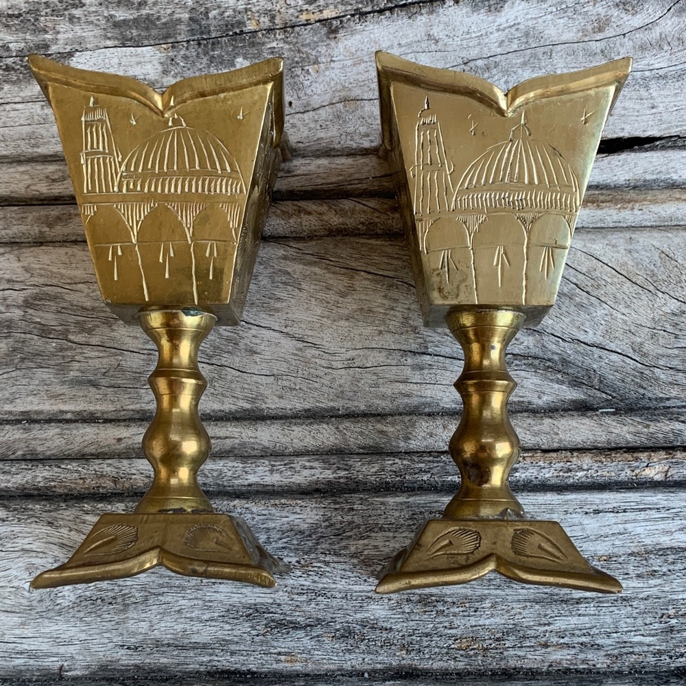 Vintage Brass Floral Saudi Arabian Candle Holders or Decorative Piece - Picture 2 of 12